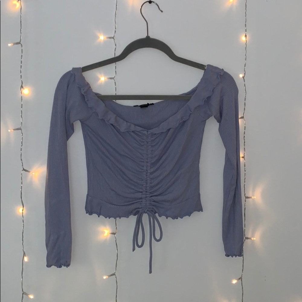 Off the shoulder cinched purple top
